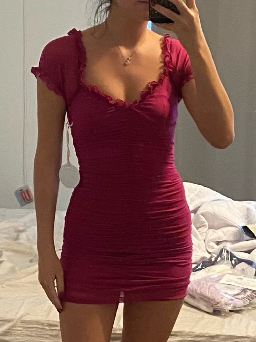 More to Come Women's Ruched Raspberry Bodycon Dress